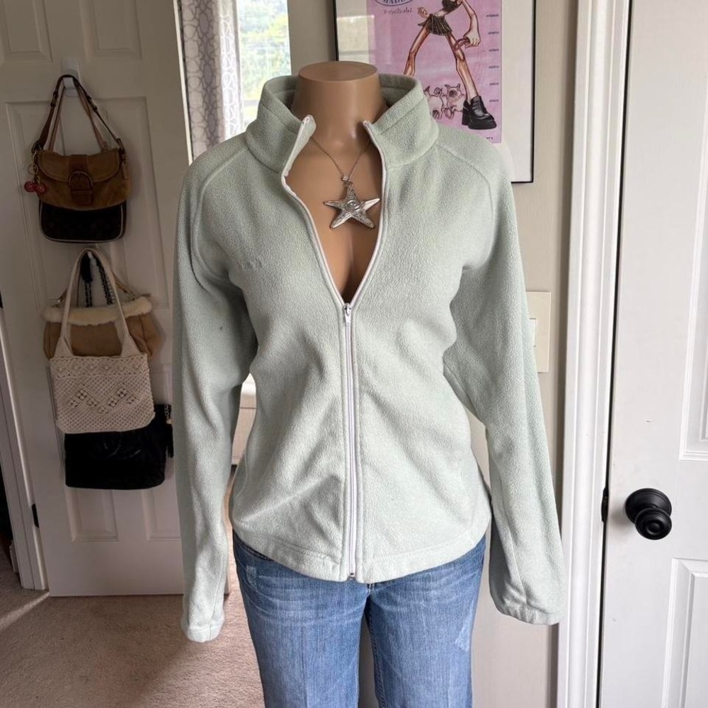 y2k 2000s Columbia pastel sage green fleece zip up jacket